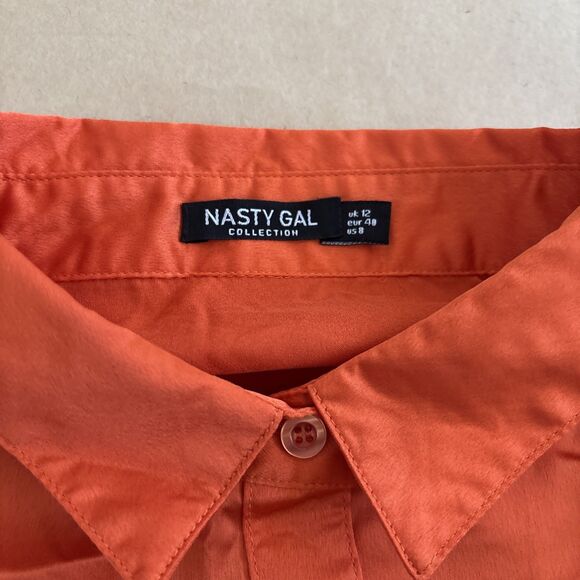 Nasty Gal Orange Button Up Shirt Top Blouse Size 8 - Picture 3 of 6